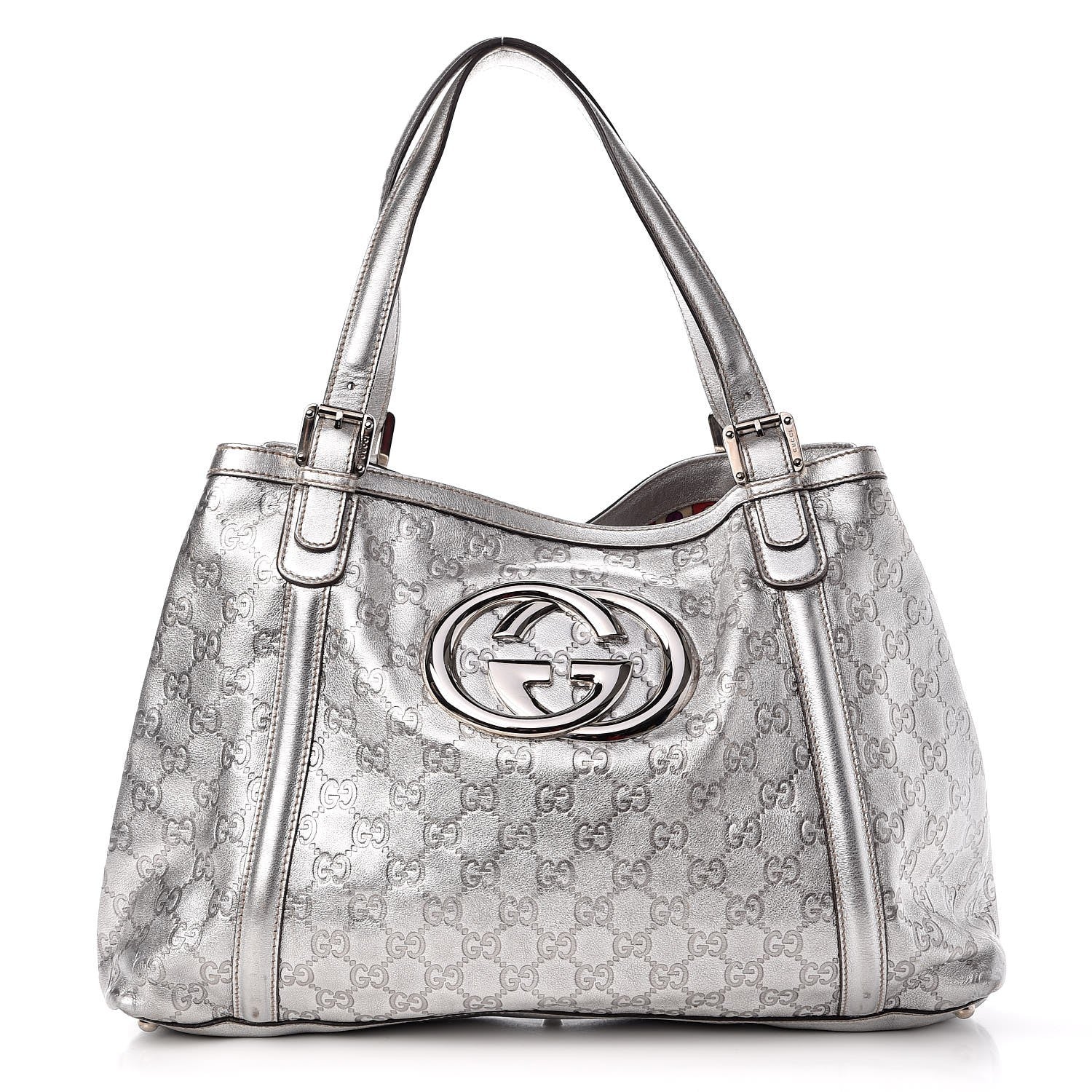 Gucci Guccissima Medium Britt Tote Silver 1 of 17