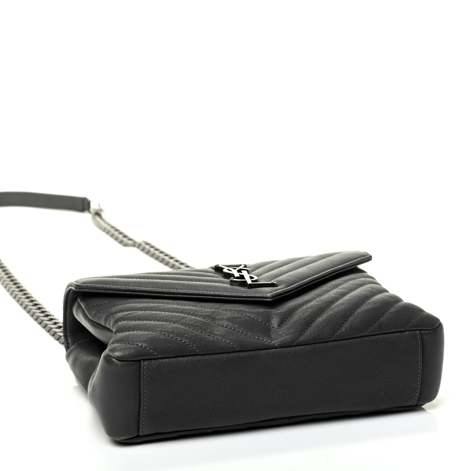 Saint Laurent Sheepskin Matelasse Chevron Monogram Medium College Bag Storm 4 of 5