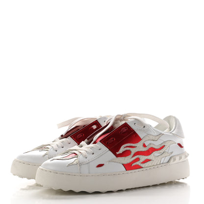 Valentino Garavani Metallic Calfskin Flames Womens Rockstud Open Sneakers 37 White Red 3 of 8