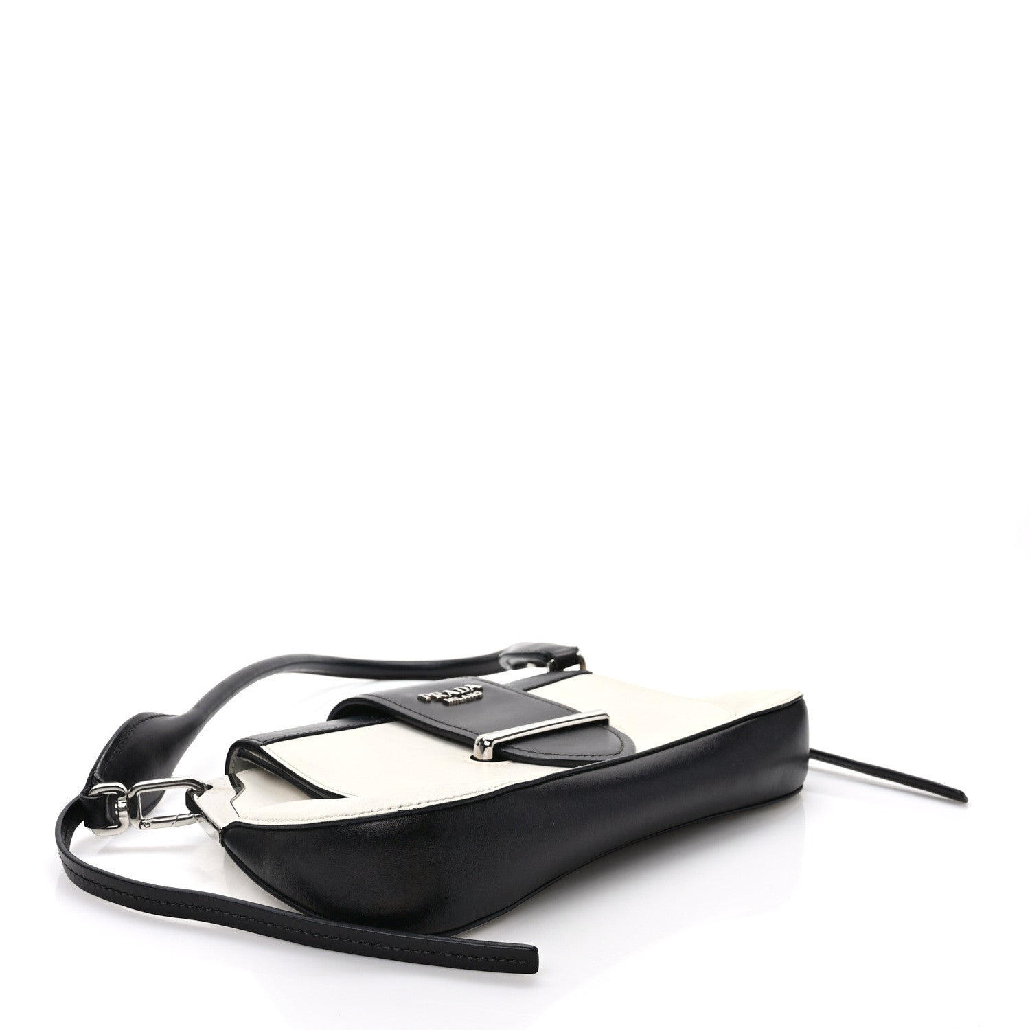 Prada City Calfskin Small Sidonie Shoulder Bag White Black 4 of 10