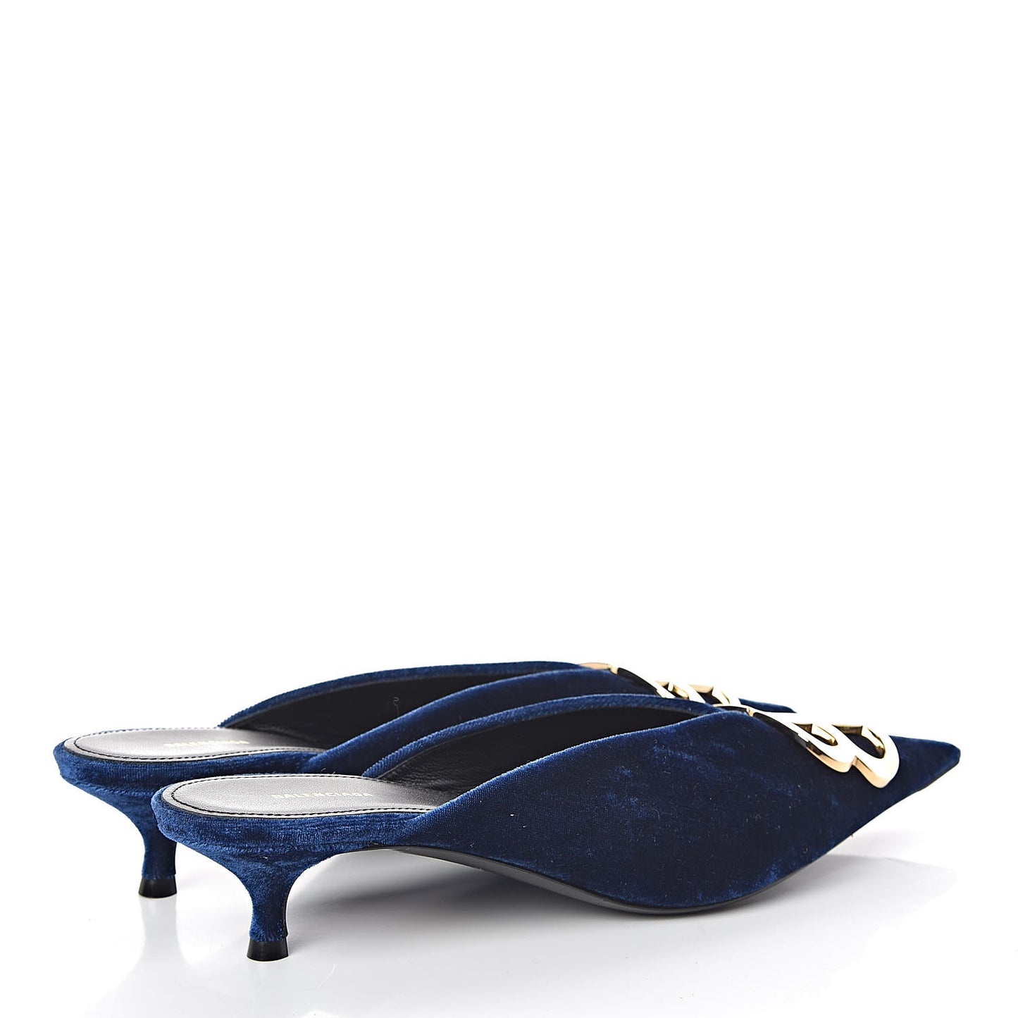 Stretch Velvet Pointed Toe BB 40mm Mules 39.5 Bleu Ocean