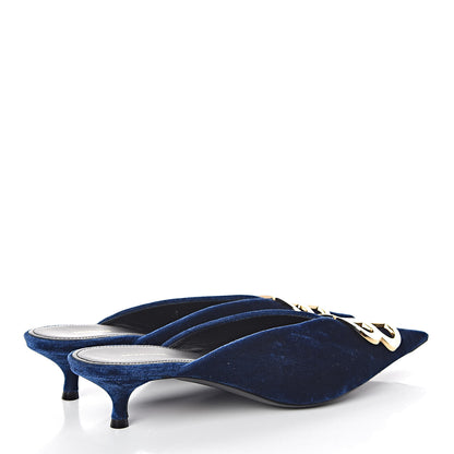 Balenciaga Stretch Velvet Pointed Toe BB 40mm Mules 39.5 Bleu Ocean 4 of 10