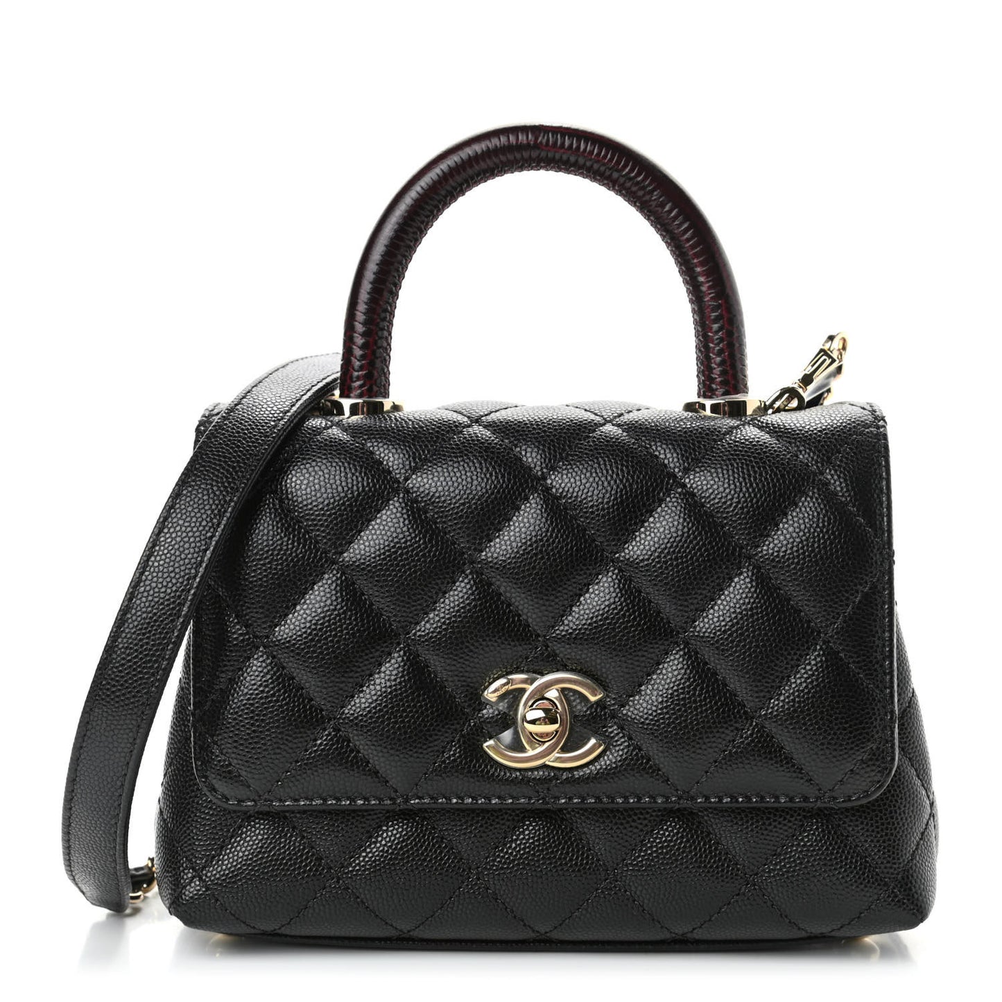 Caviar Lizard Embossed Quilted Extra Mini Coco Handle Flap Black