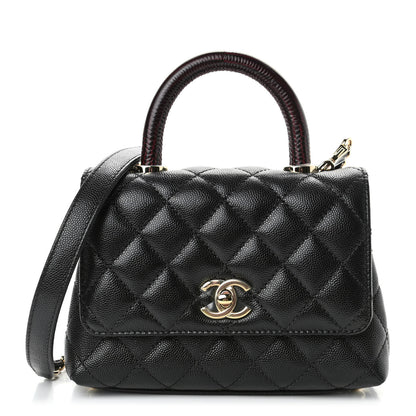 Chanel Caviar Lizard Embossed Quilted Extra Mini Coco Handle Flap Black 1 of 4