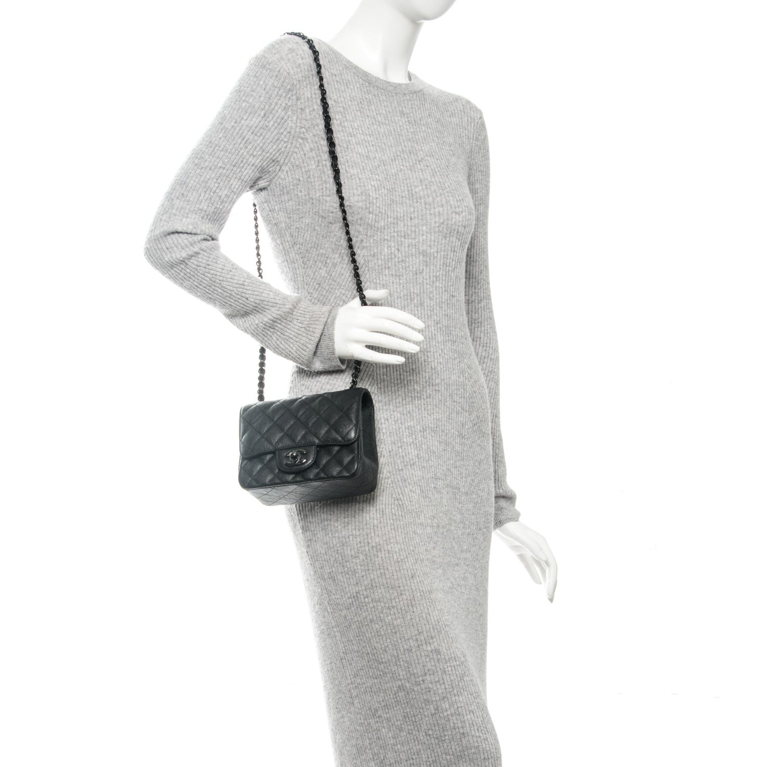 Chanel Crumpled Calfskin Quilted Mini Square Flap So Black 2 of 8