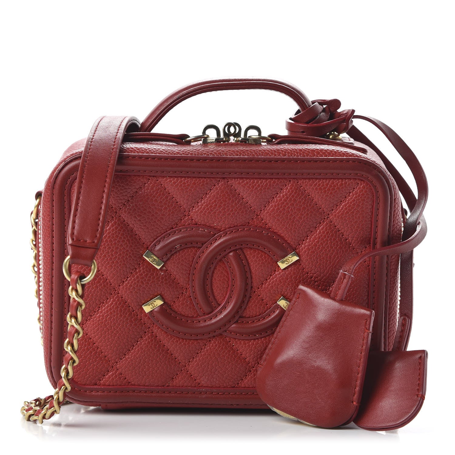 Chanel Caviar Quilted Small CC Filigree Vanity Case Red 1 of 11