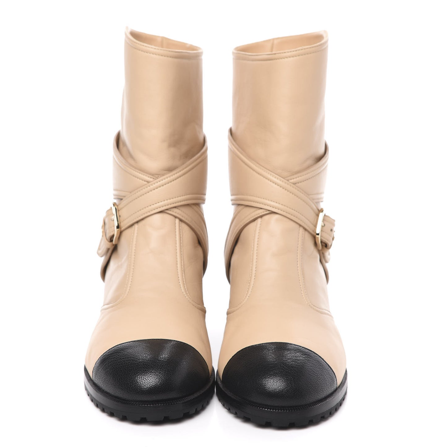 Lambskin Logo Cap Toe Short Boots 37.5 Beige Black