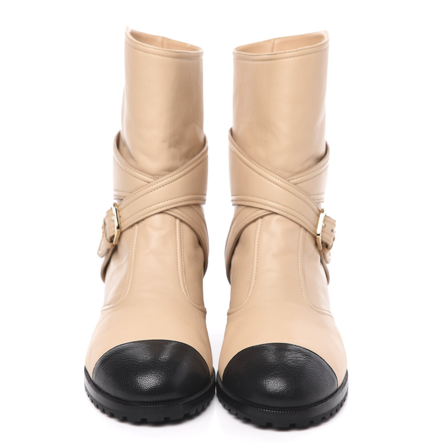 Chanel Lambskin Logo Cap Toe Short Boots 37.5 Beige Black 2 of 10