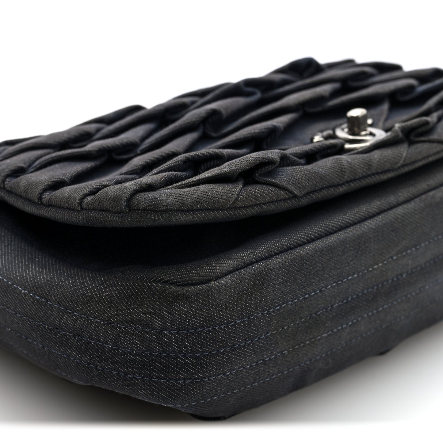 Denim Pleated Denim Turtle Flap Dark Blue