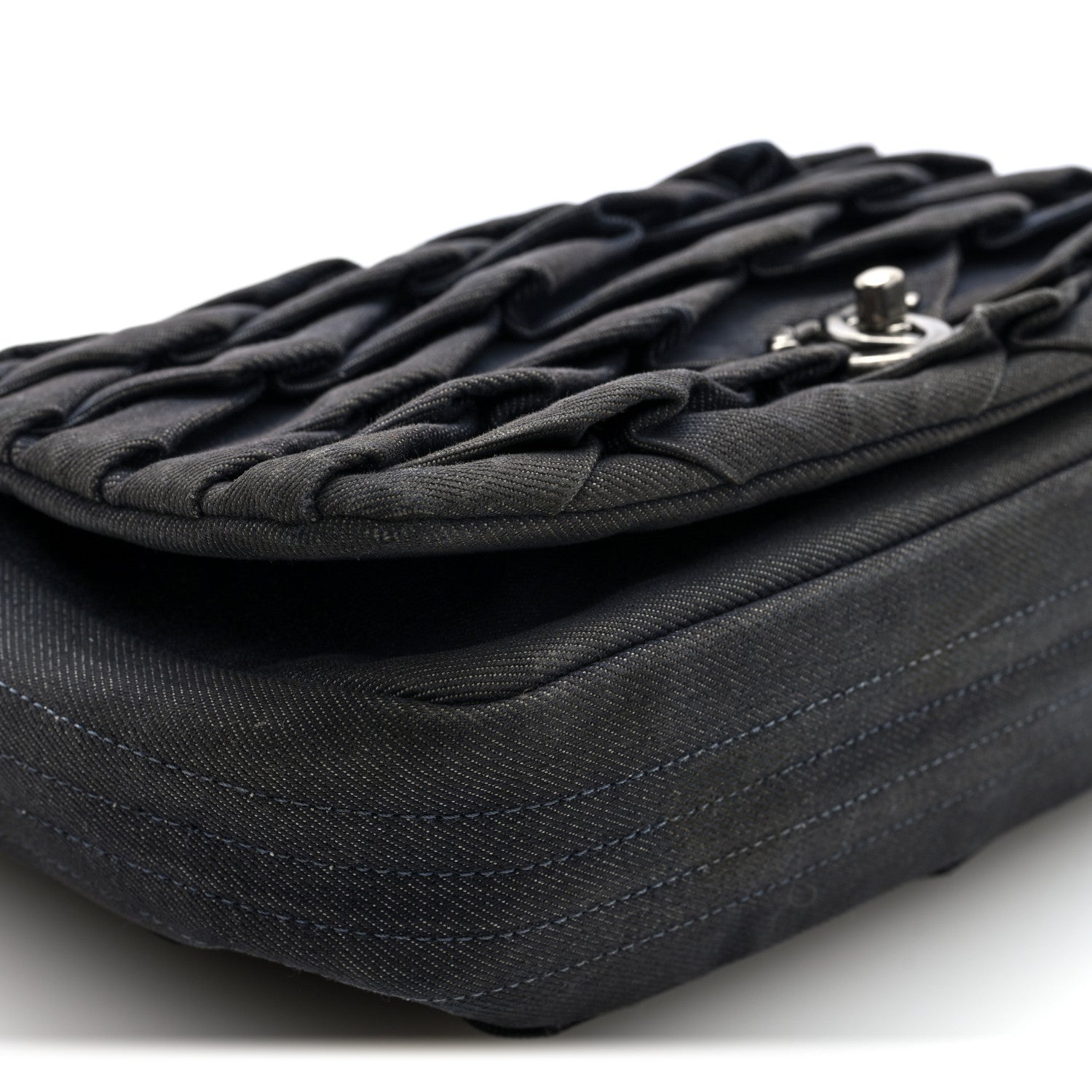 Chanel Denim Pleated Denim Turtle Flap Dark Blue 9 of 11