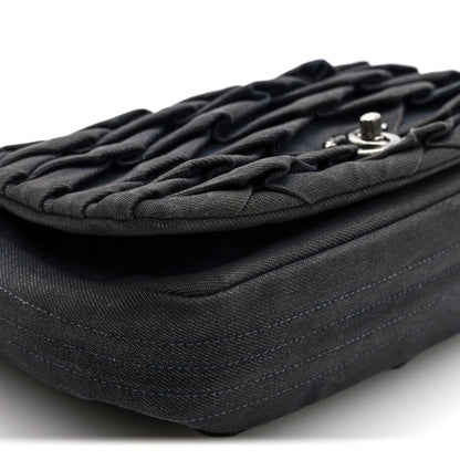 Chanel Denim Pleated Denim Turtle Flap Dark Blue 9 of 11