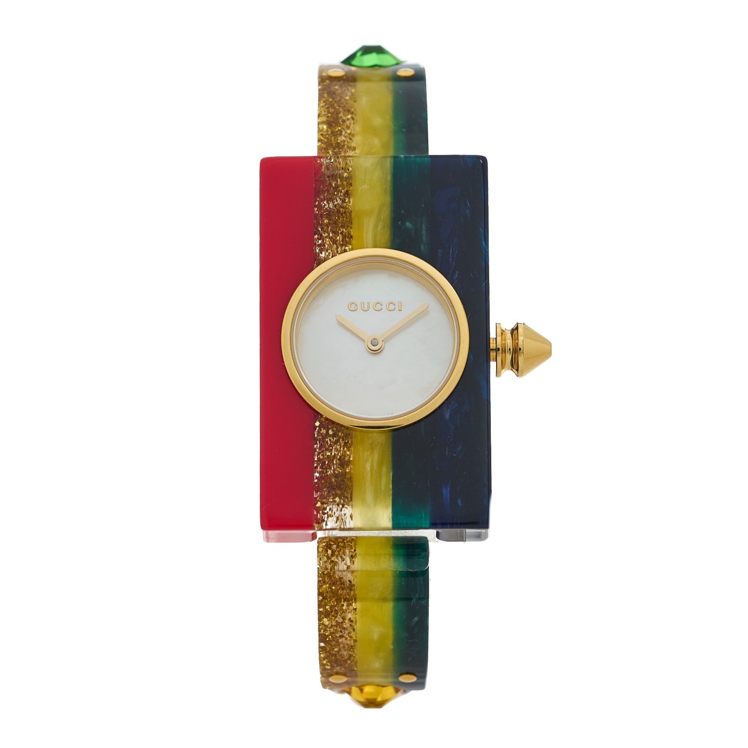 Gucci Stainless Steel Plexiglass Mother of Pearl 24mm Rainbow Quartz Watch 1 of 5