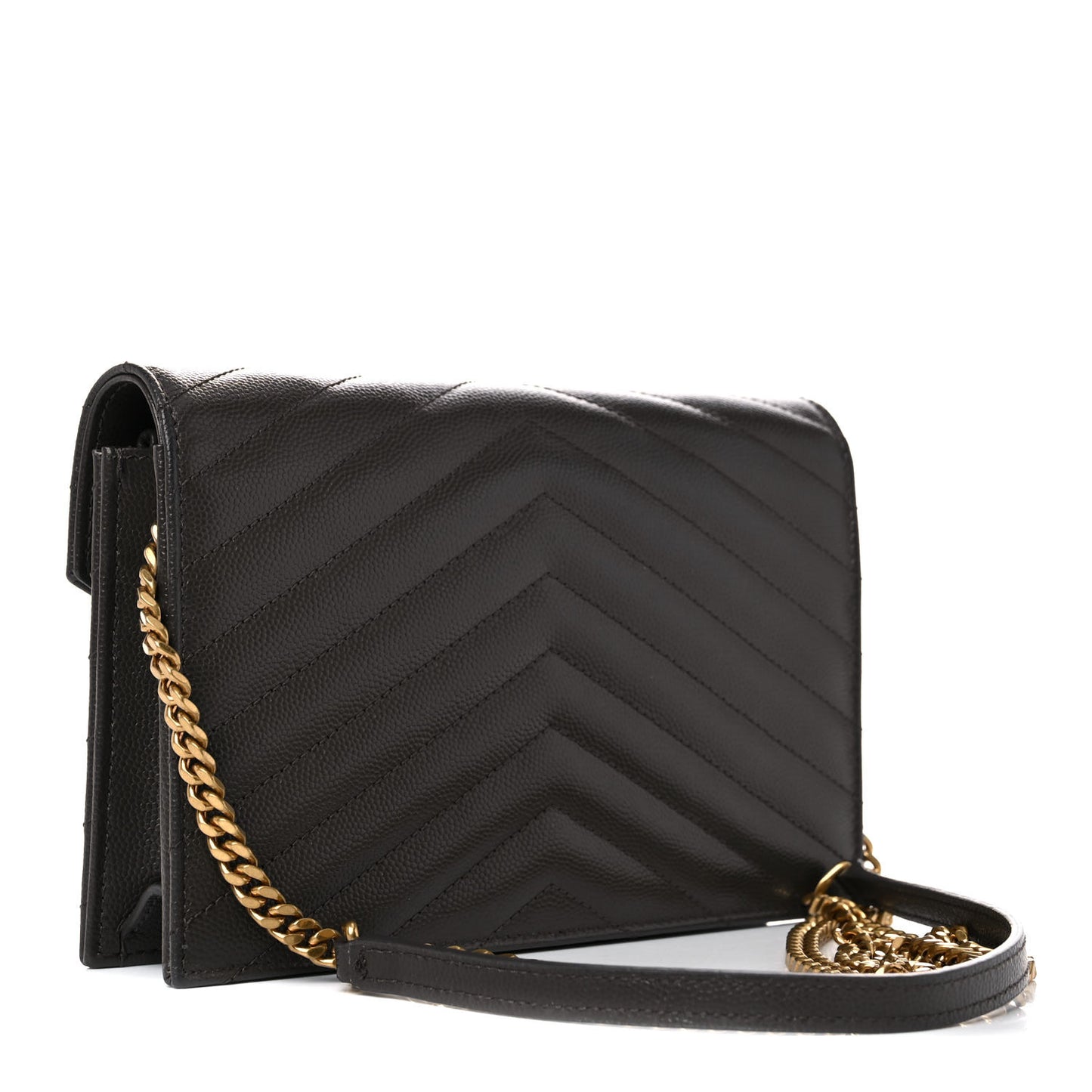 Grain De Poudre Matelasse Chevron Monogram Envelope Chain Wallet Earth