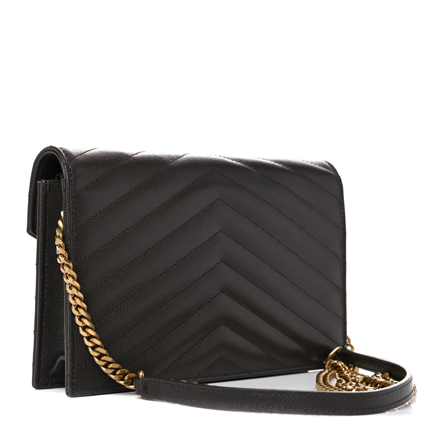 Saint Laurent Grain De Poudre Matelasse Chevron Monogram Envelope Chain Wallet Earth 2 of 9