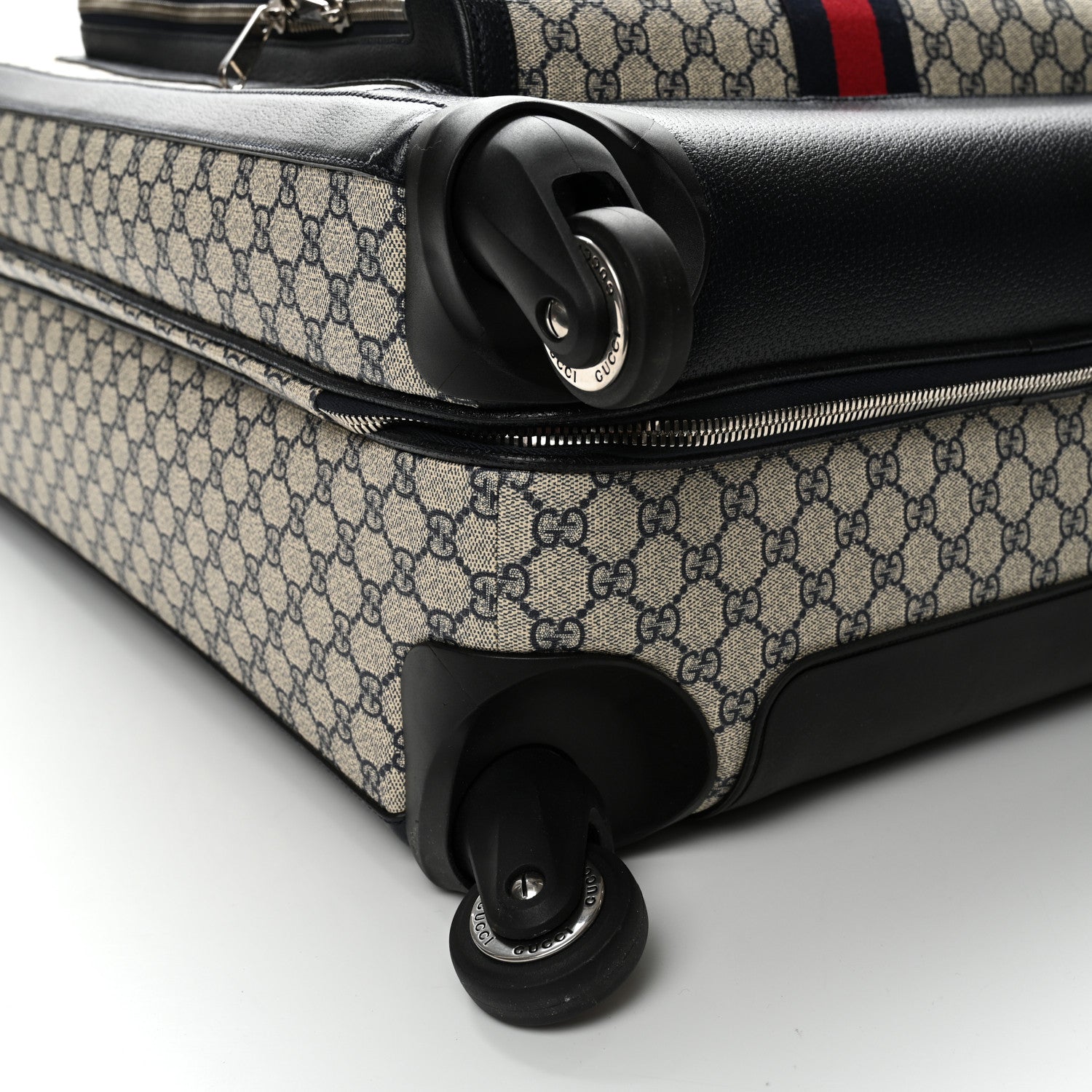 Gucci GG Supreme Monogram Textured Dollar Calfskin Web Large Savoy Trolley Suitcase Beige Blue 9 of 10