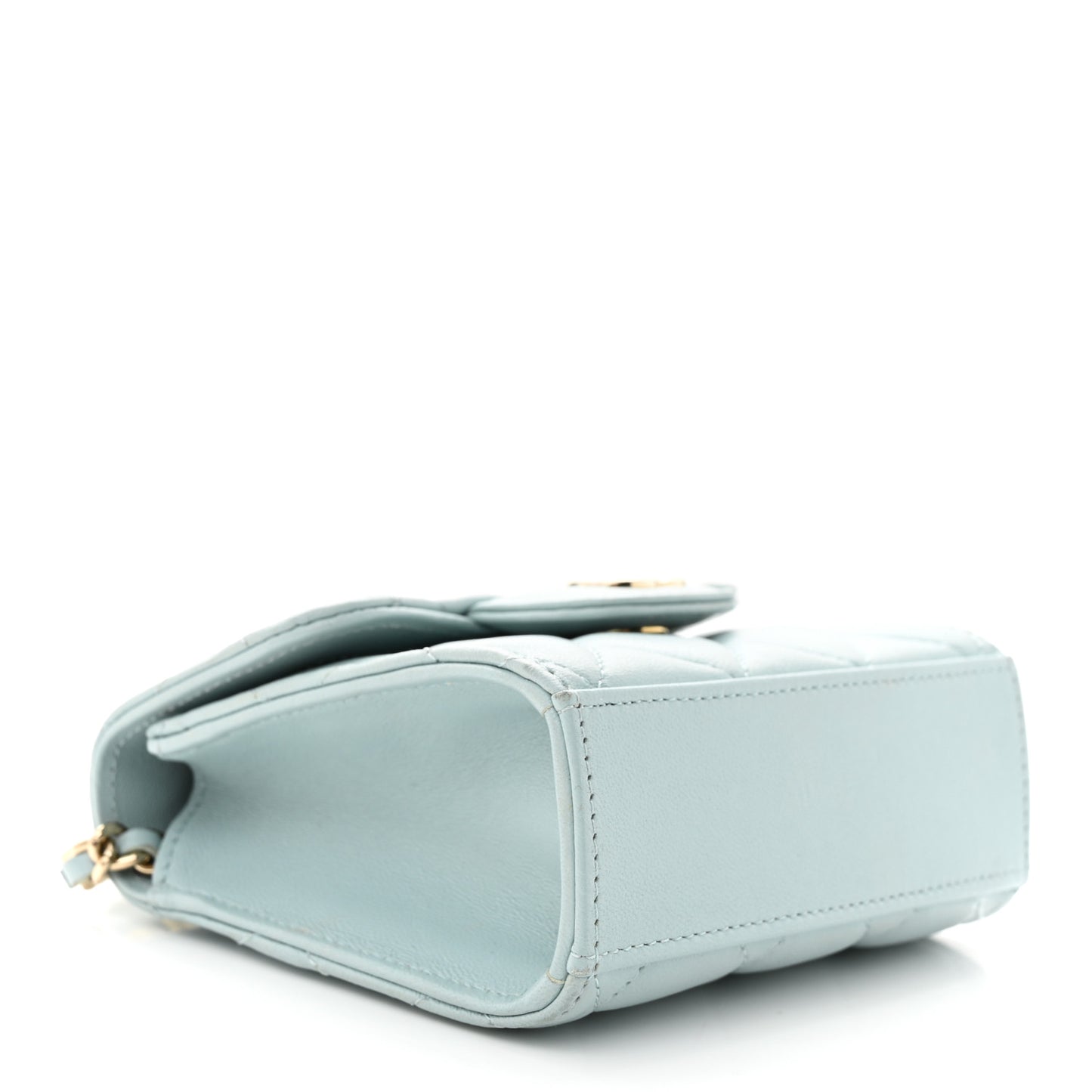 Lambskin Quilted Top Handle Flap Clutch With Chain Light Blue