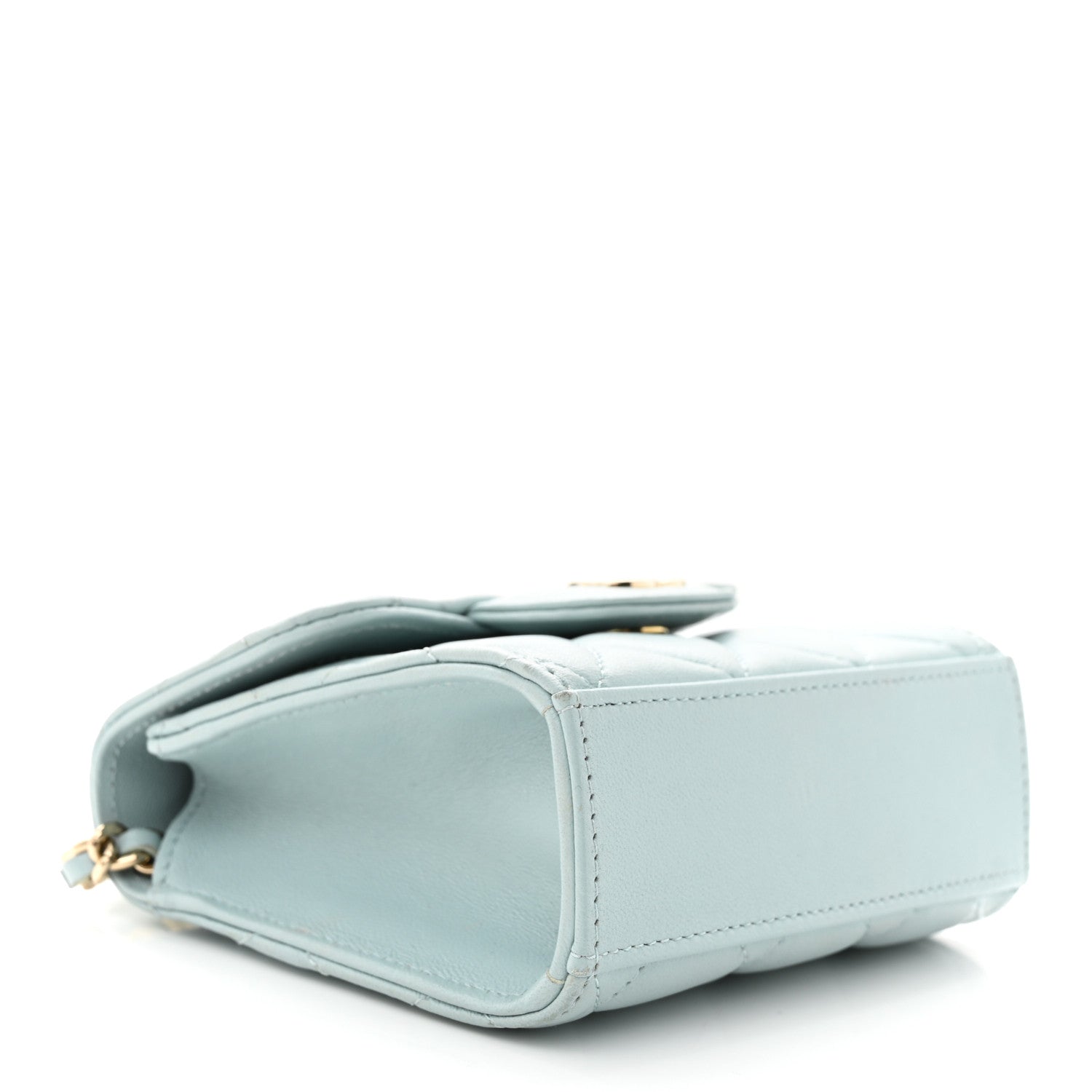 Chanel Lambskin Quilted Top Handle Flap Clutch With Chain Light Blue 4 of 13