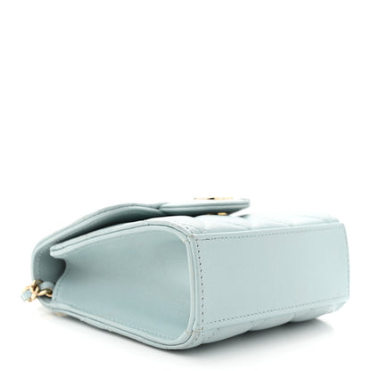 Chanel Lambskin Quilted Top Handle Flap Clutch With Chain Light Blue 4 of 13