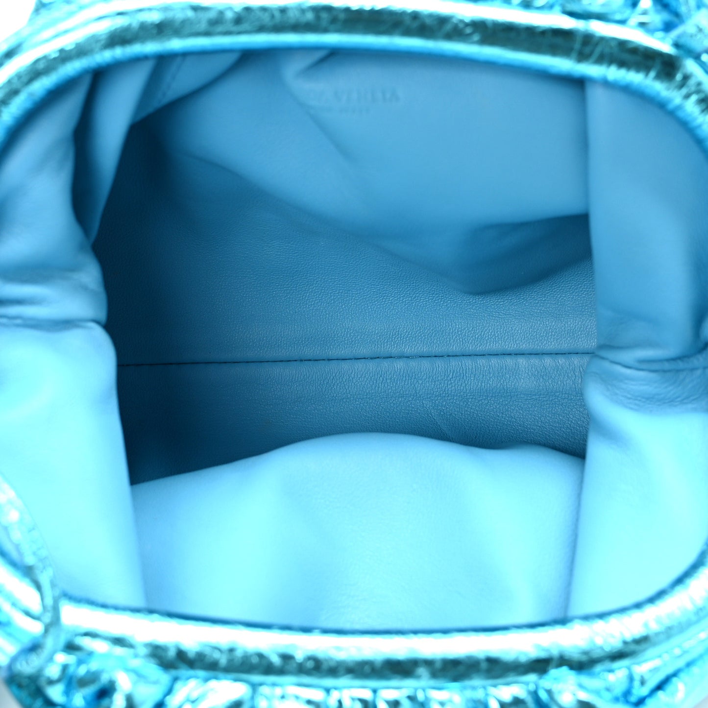 Metallic Crushed Calfskin The Mini Pouch Sky Blue