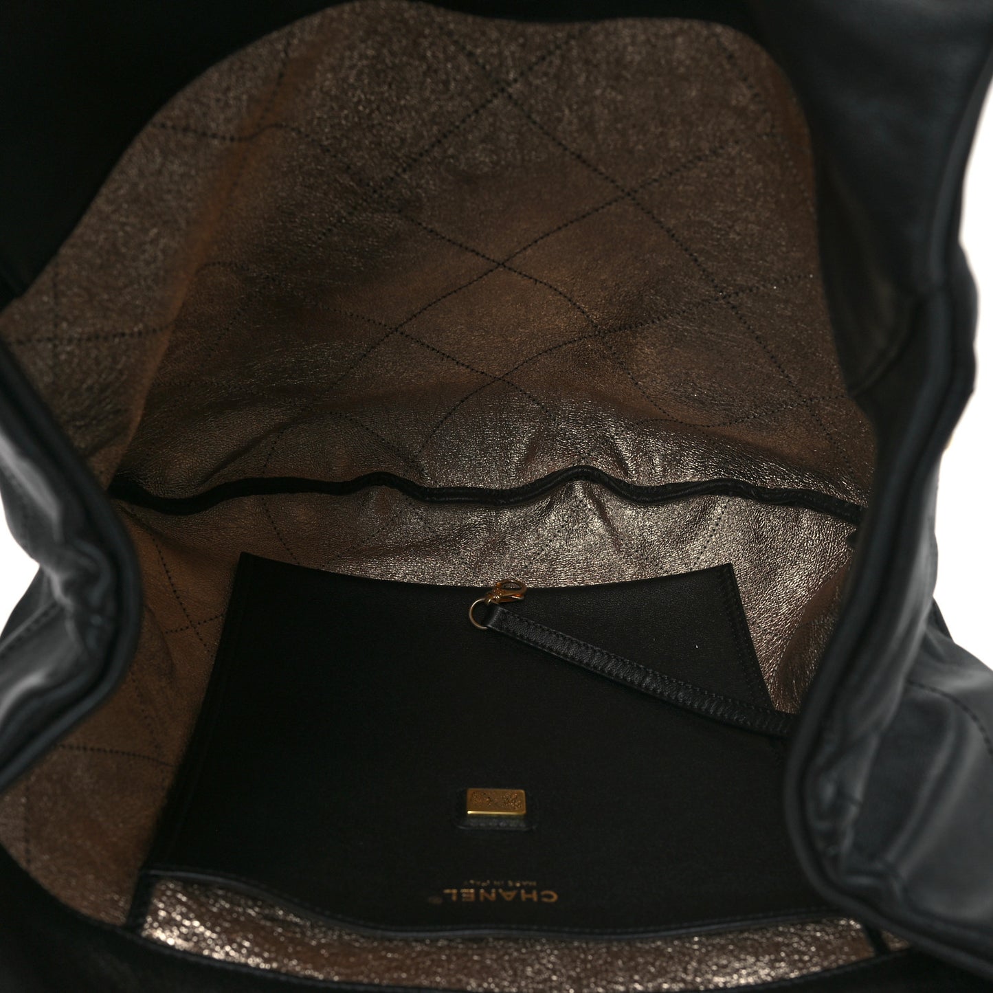 Calfskin Stitched Curved Chain Hobo Black