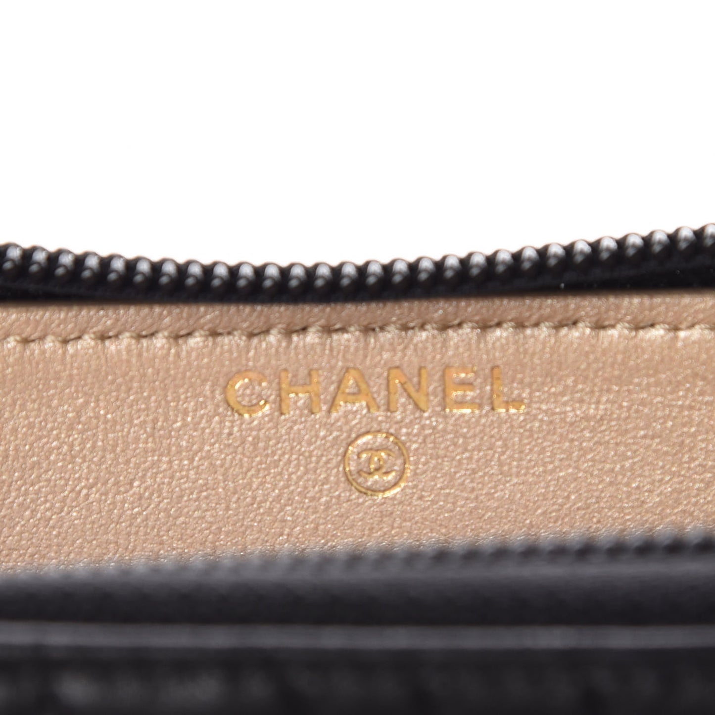 Lambskin Camellia Embossed Large Zip Around Gusset Wallet Black
