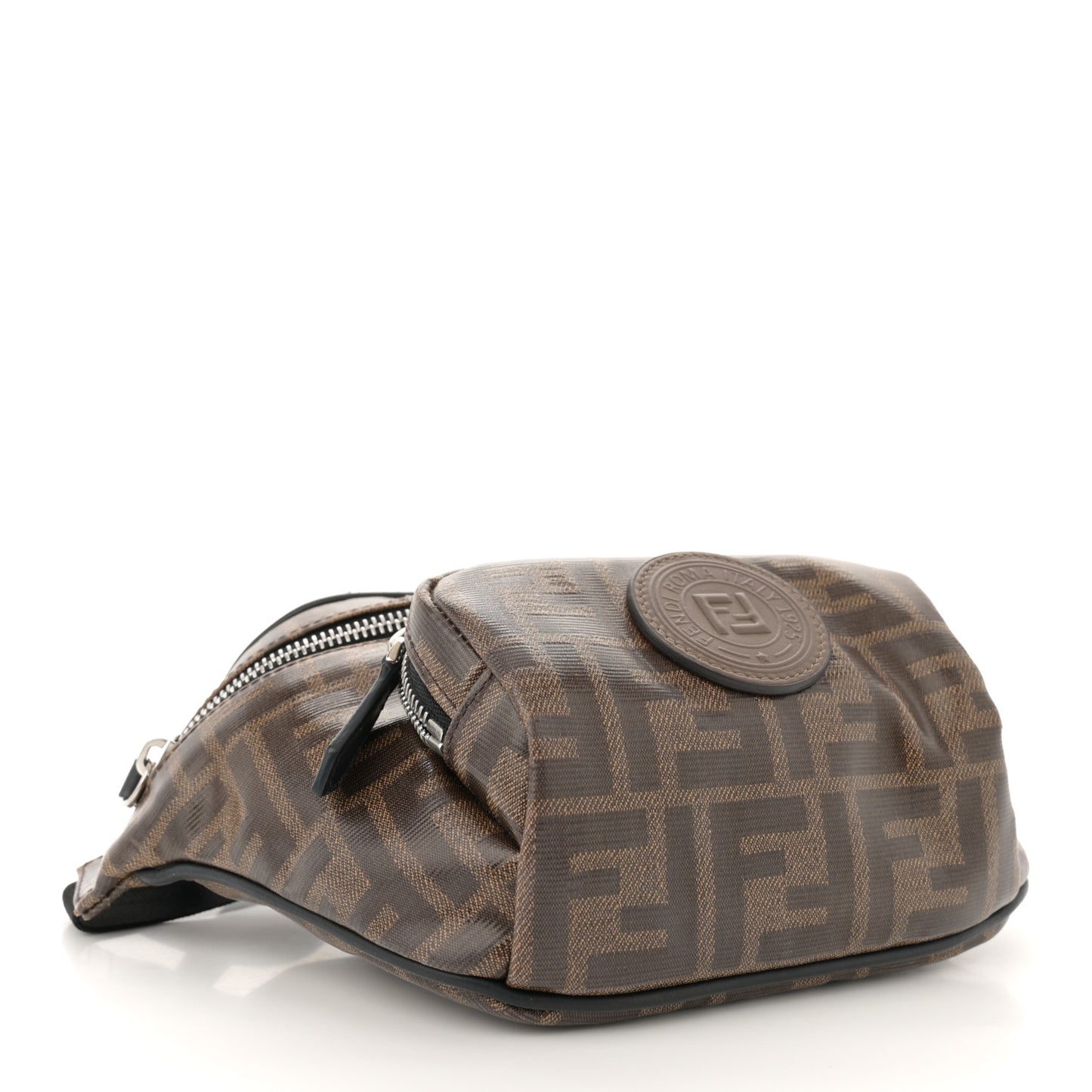 Glazed Fabric Vitello Century FF 1974 Stamp Patch Mens Pocket Belt Bag Mogano Panna Black