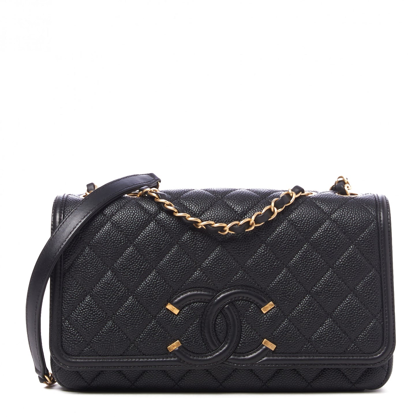 Caviar Quilted Medium CC Filigree Flap Black