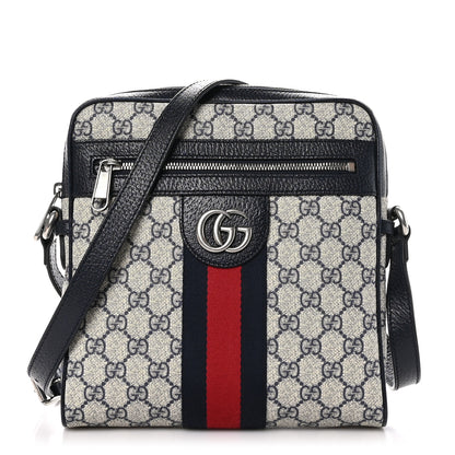 Gucci GG Supreme Monogram Textured Dollar Calfskin Web Small Ophidia Messenger Bag Beige Blue 1 of 9