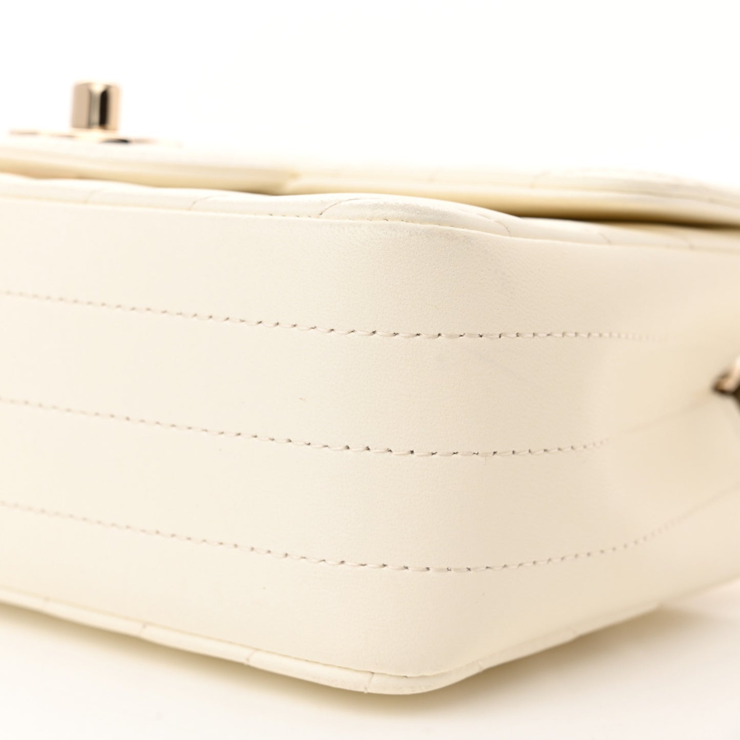 Lambskin Chevron Quilted Mini Rectangular Flap White