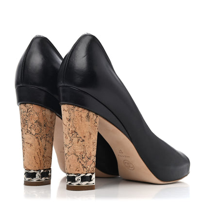 Chanel Lambskin Cork Chain CC Peep Toe Pumps 37 Black 3 of 4