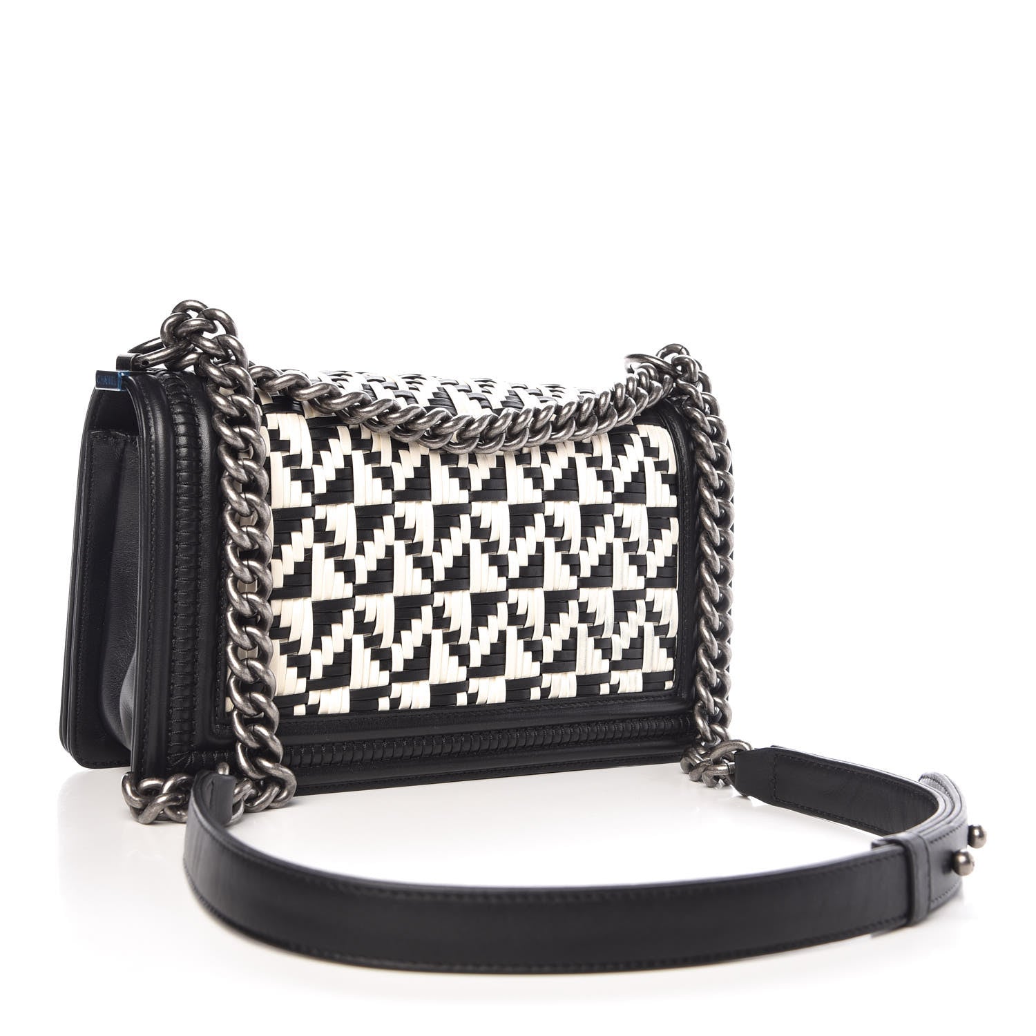 Chanel Calfskin Woven Medium Boy Flap Black White 3 of 9