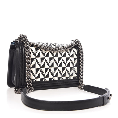 Chanel Calfskin Woven Medium Boy Flap Black White 3 of 9