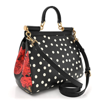 Dolce & Gabbana Dauphine Polka Dot Floral Print Medium Miss Sicily Satchel Black 4 of 10