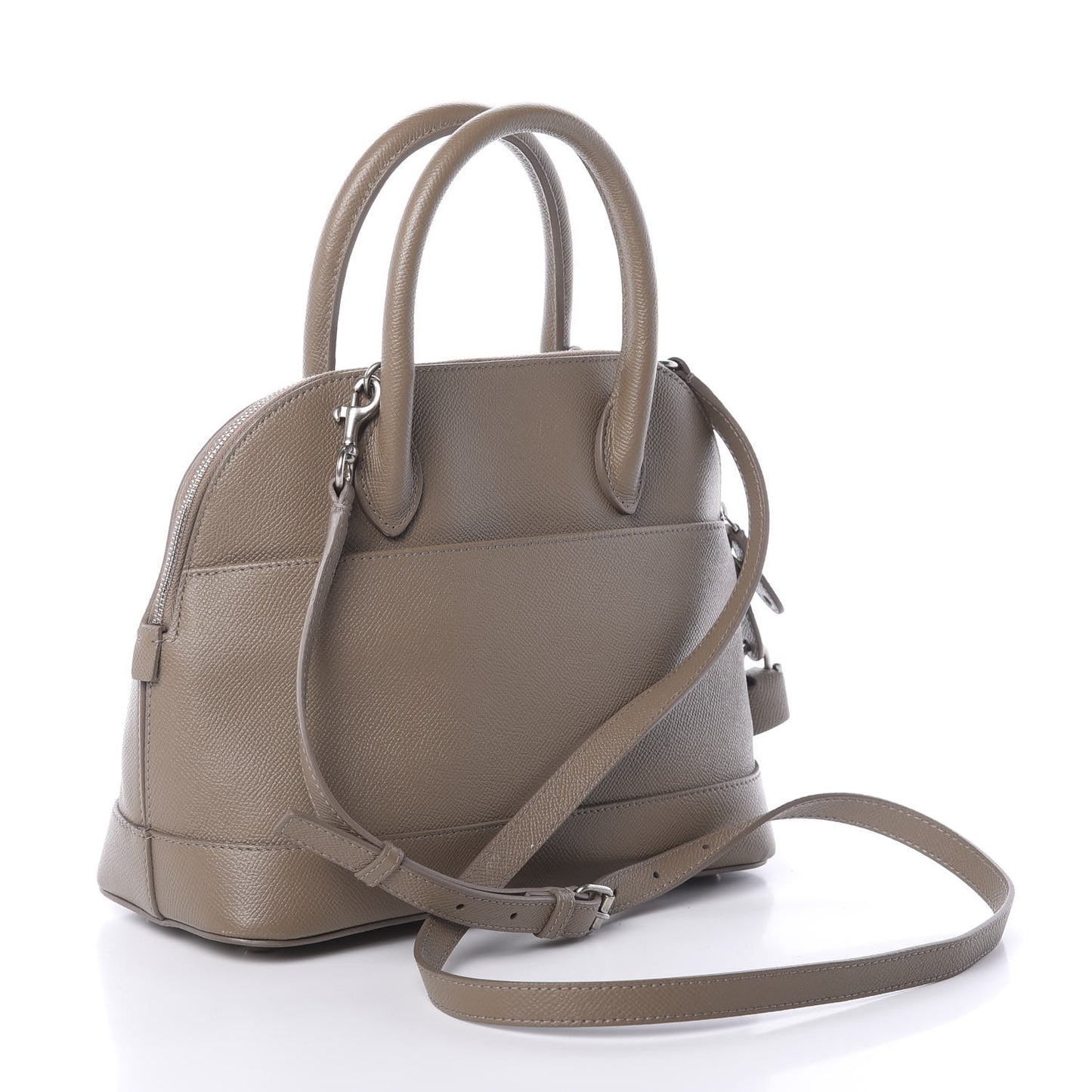 Signature Grained Calfskin Logo S Ville Top Handle Bag Mink Grey White