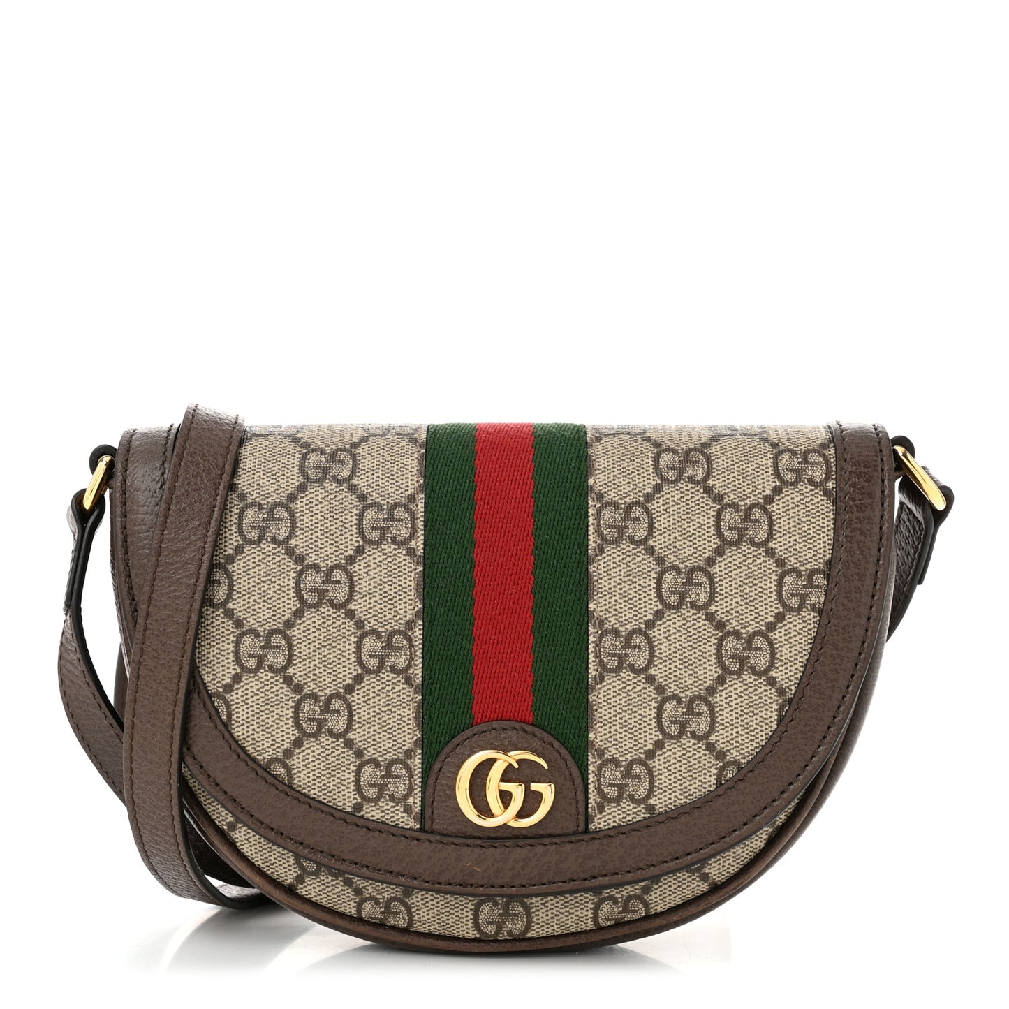 GG Supreme Monogram Textured Dollar Calfskin Web Mini Ophidia Flap Shoulder Bag Beige Ebony New Acero
