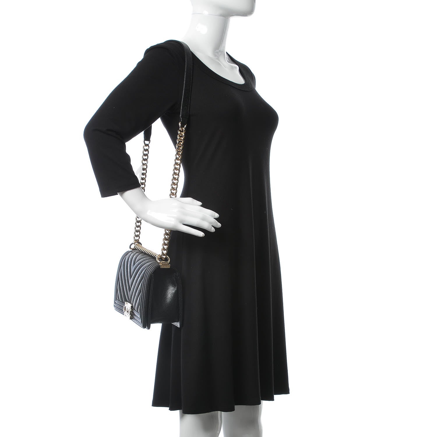 Chanel Caviar Chevron Quilted Medium Boy Flap Black 3 of 9