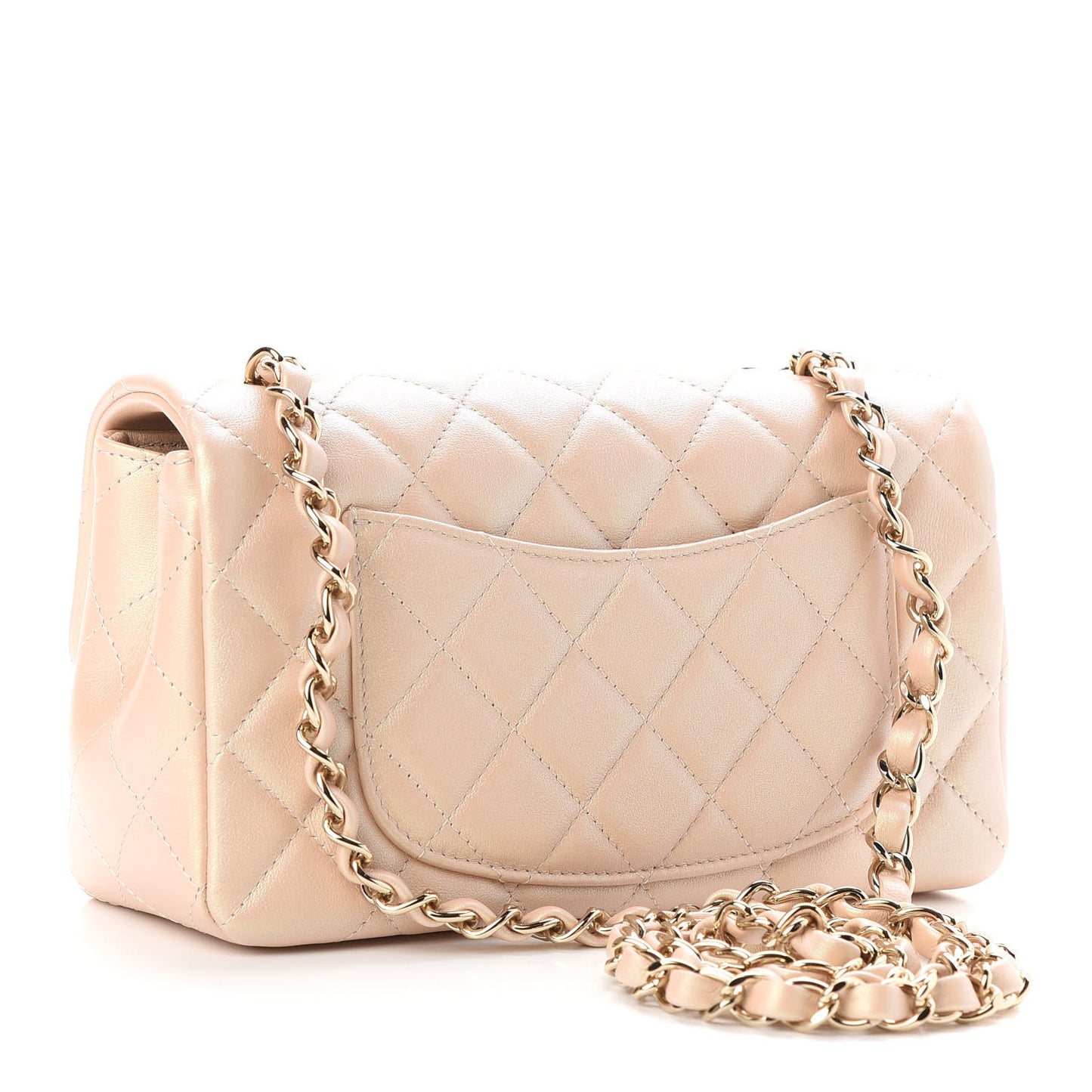 Iridescent Calfskin Quilted Mini Rectangular Flap Beige