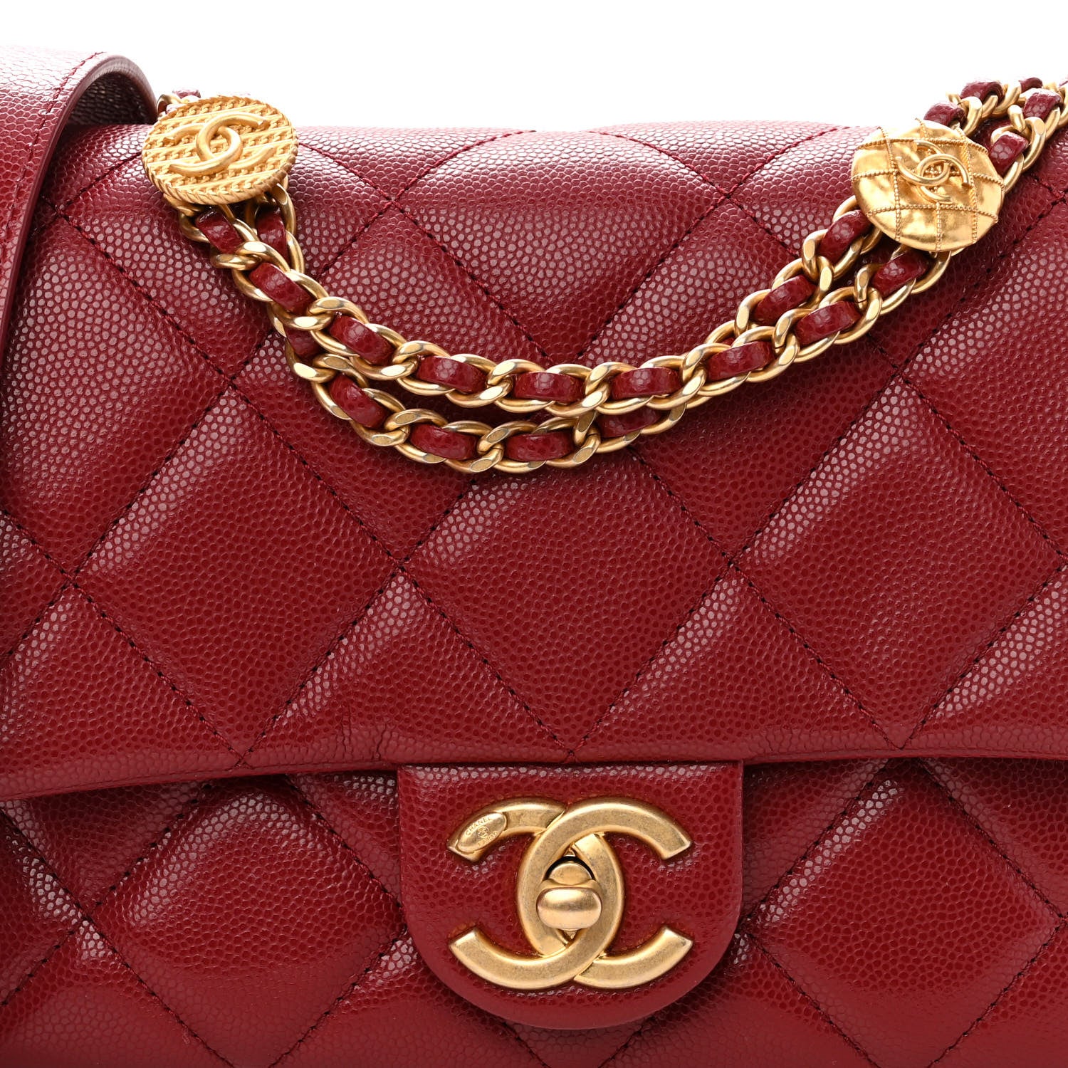 Chanel Caviar Quilted Small Twist Your Buttons Flap Burgundy 8 of 10