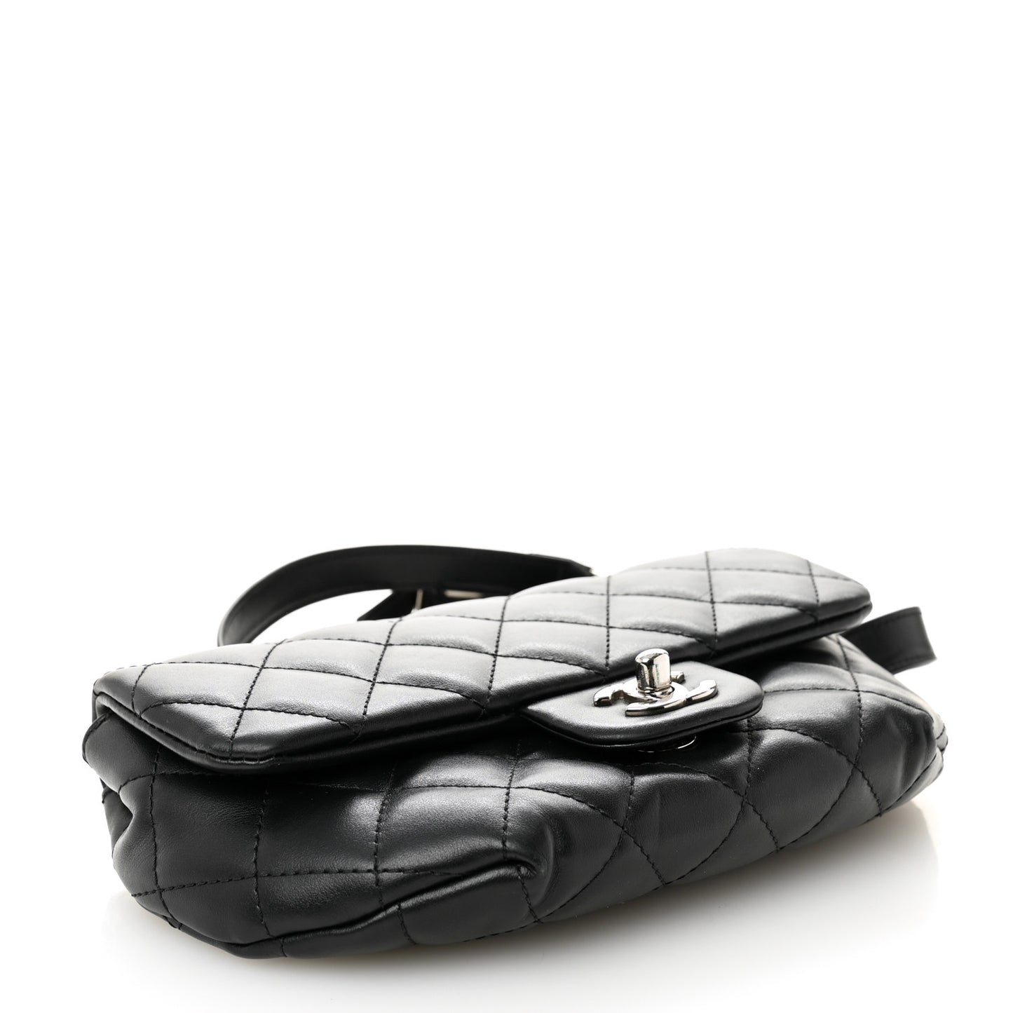 Calfskin Quilted CC Uniform Flap Belt Bag Black