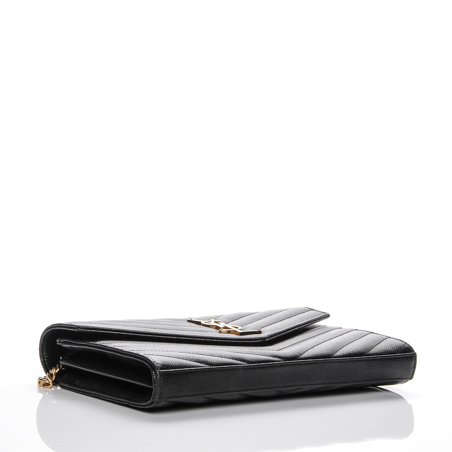 Saint Laurent Grain De Poudre Matelasse Chevron Monogram Chain Wallet Black 4 of 7