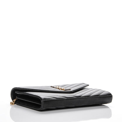 Saint Laurent Grain De Poudre Matelasse Chevron Monogram Chain Wallet Black 4 of 7