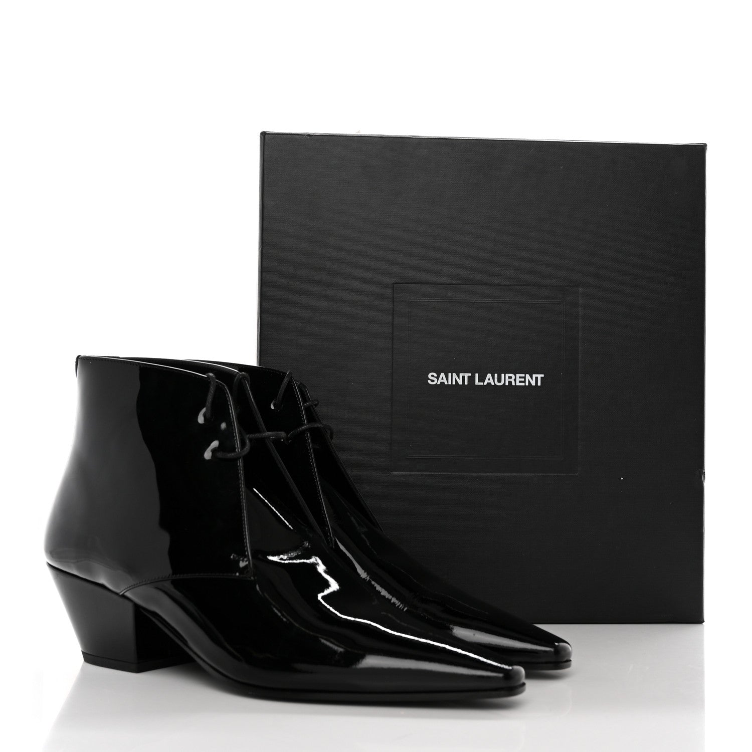Saint Laurent Patent Calfskin Theo Lace-Up Ankle Boots 40 Black 12 of 12