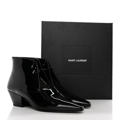 Saint Laurent Patent Calfskin Theo Lace-Up Ankle Boots 40 Black 12 of 12
