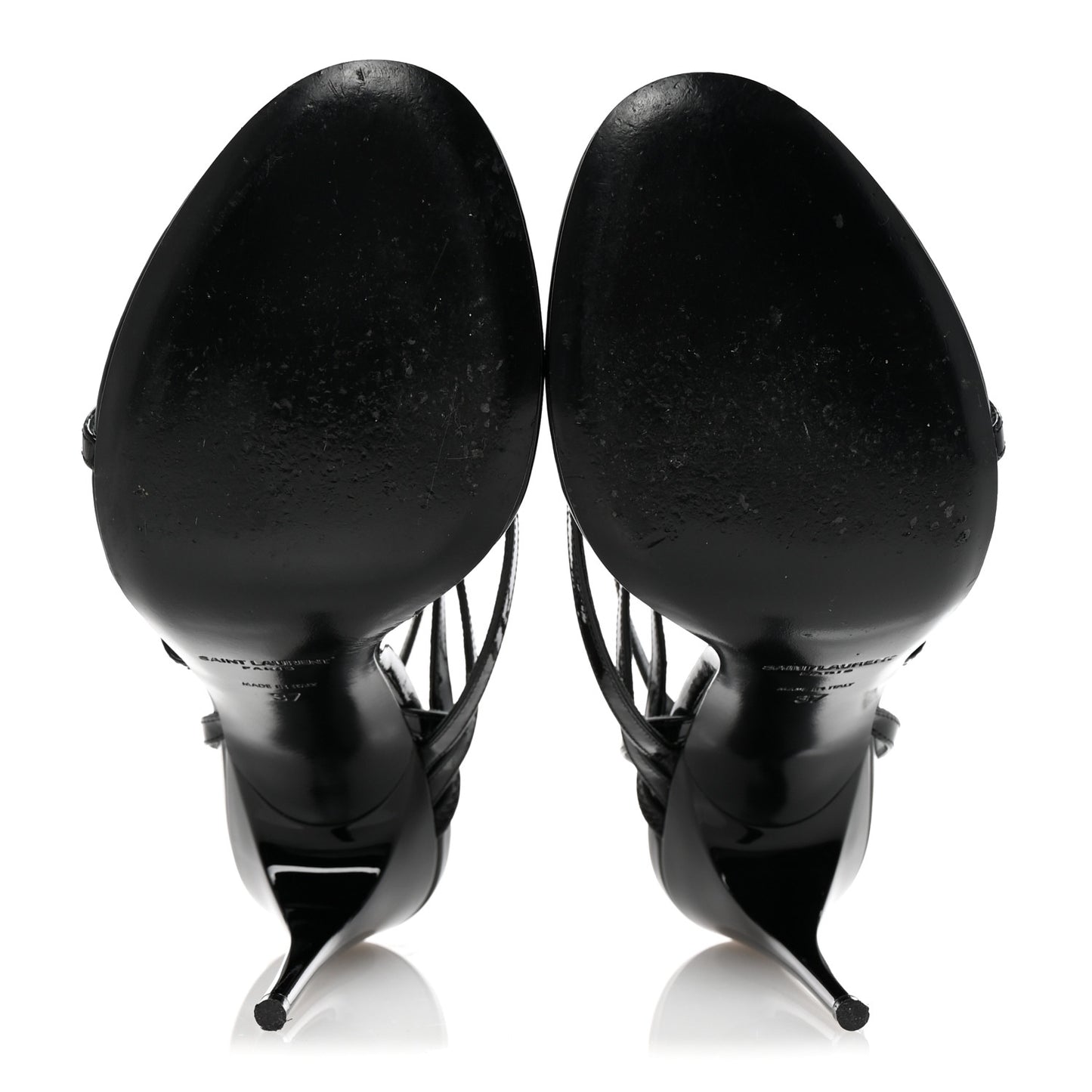 Patent Calfskin Ankle Strap Sandals 37 Black