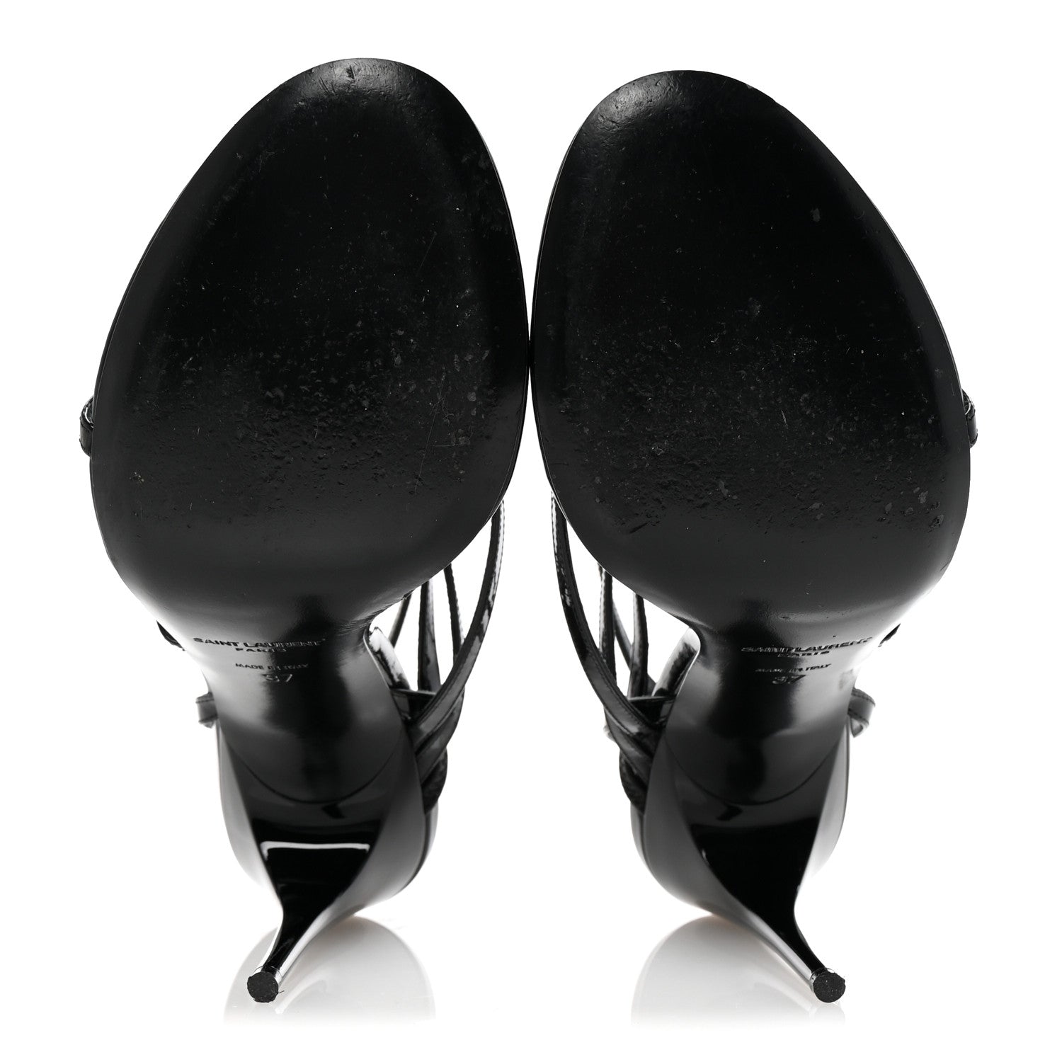 Saint Laurent Patent Calfskin Ankle Strap Sandals 37 Black 6 of 8