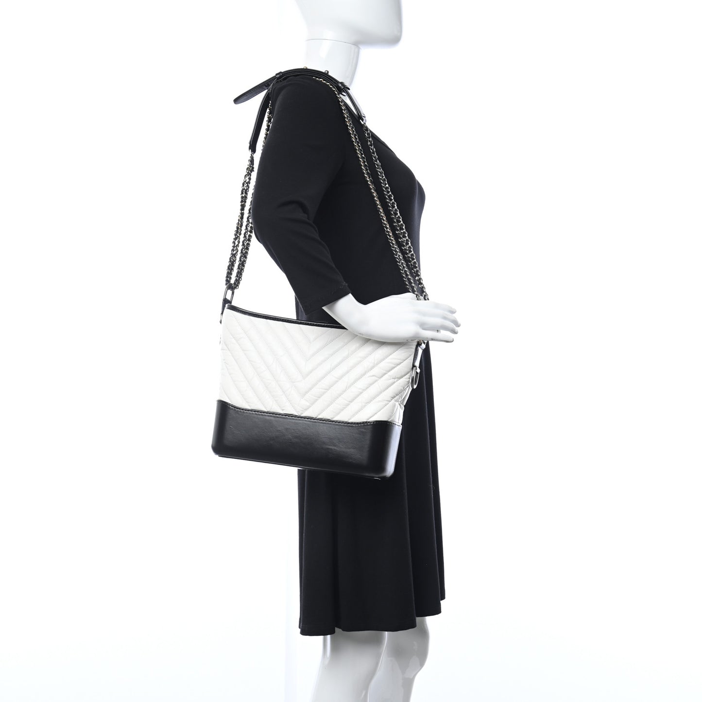 Aged Calfskin Chevron Quilted Medium Gabrielle Hobo White Black