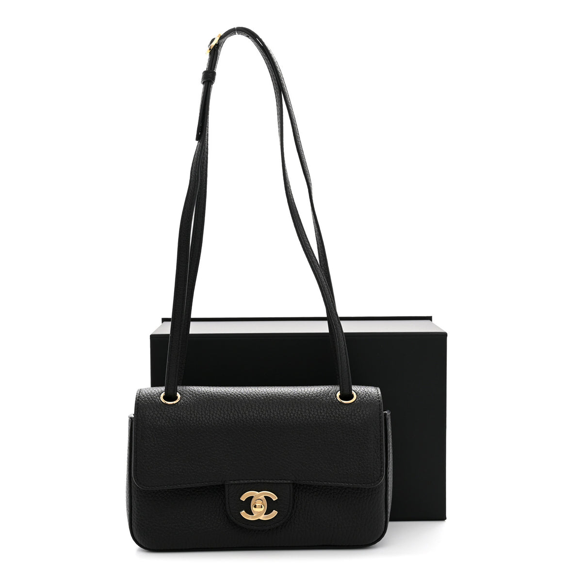 Grained Calfskin Mini Souplissimo Maxi Flap Black