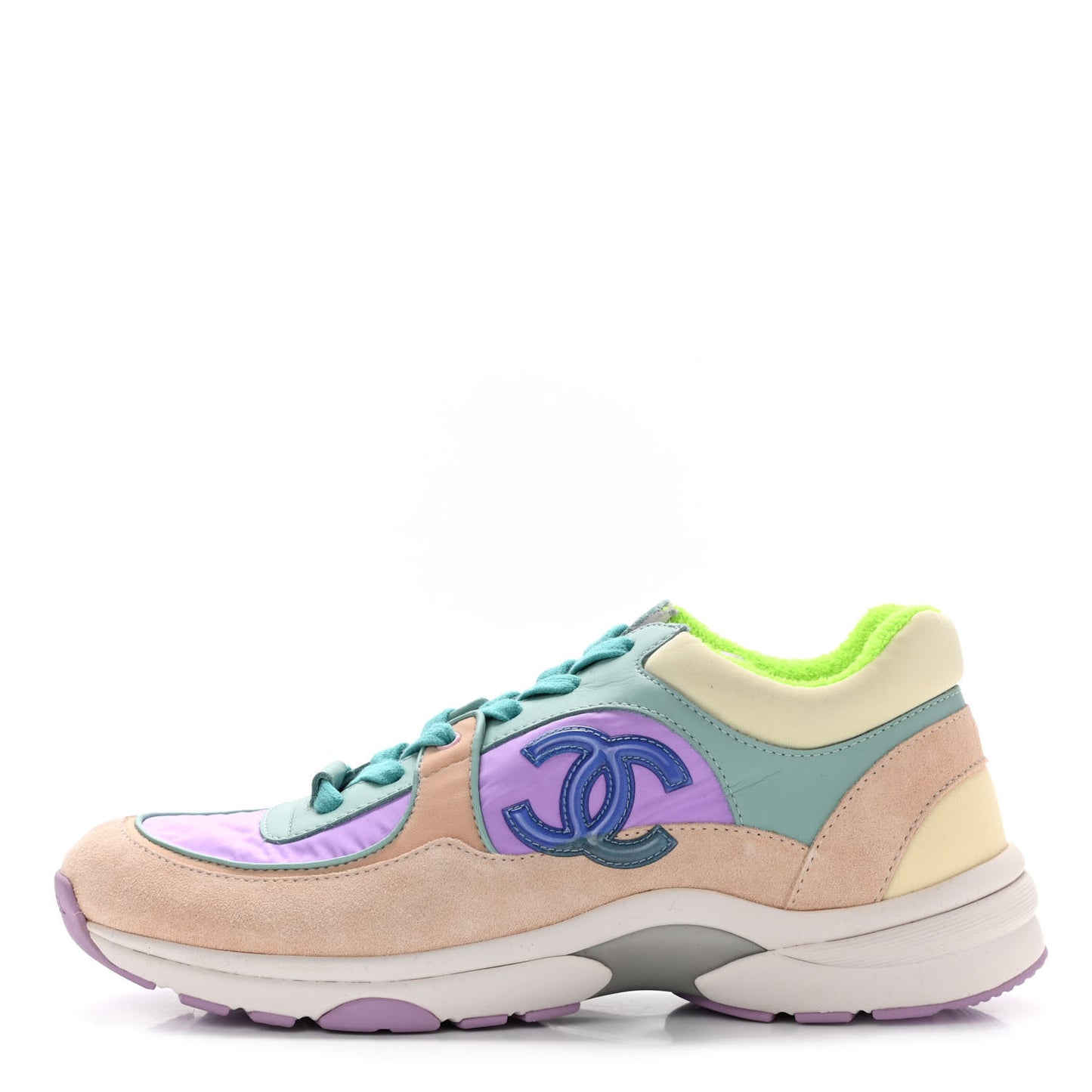 Nylon Lambskin Suede Calfskin CC Sneakers 39 Green Purple Pink