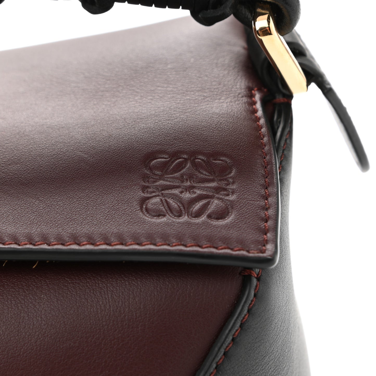Calfskin Small Puzzle Edge Bag Black Prune Havana