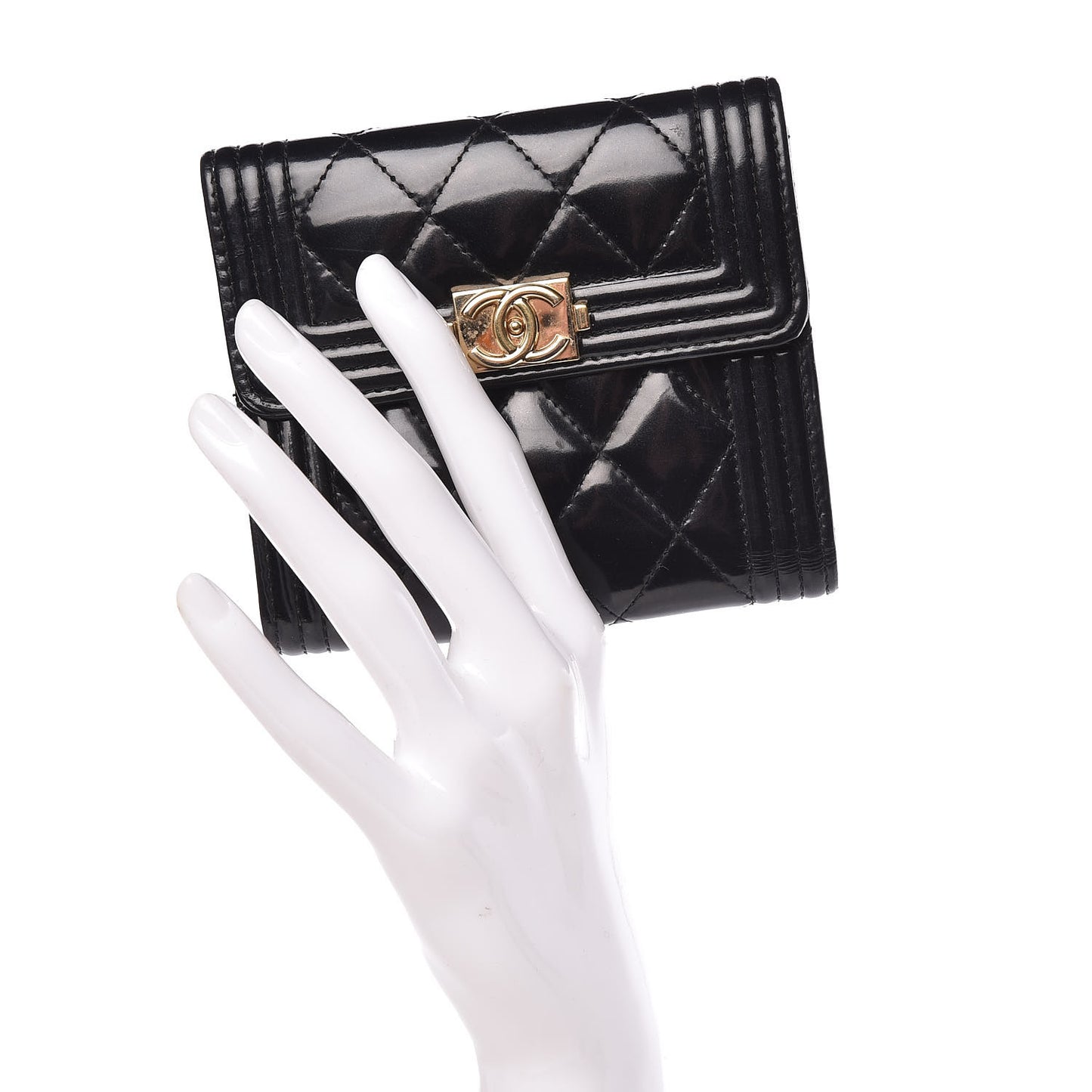 Patent Quilted Compact Boy Wallet Black